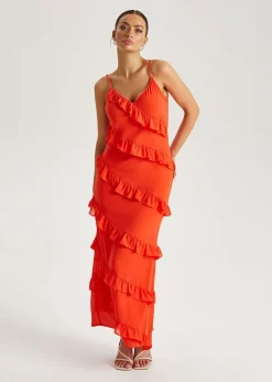 Urban Bliss Red Ruffle Maxi Dress
