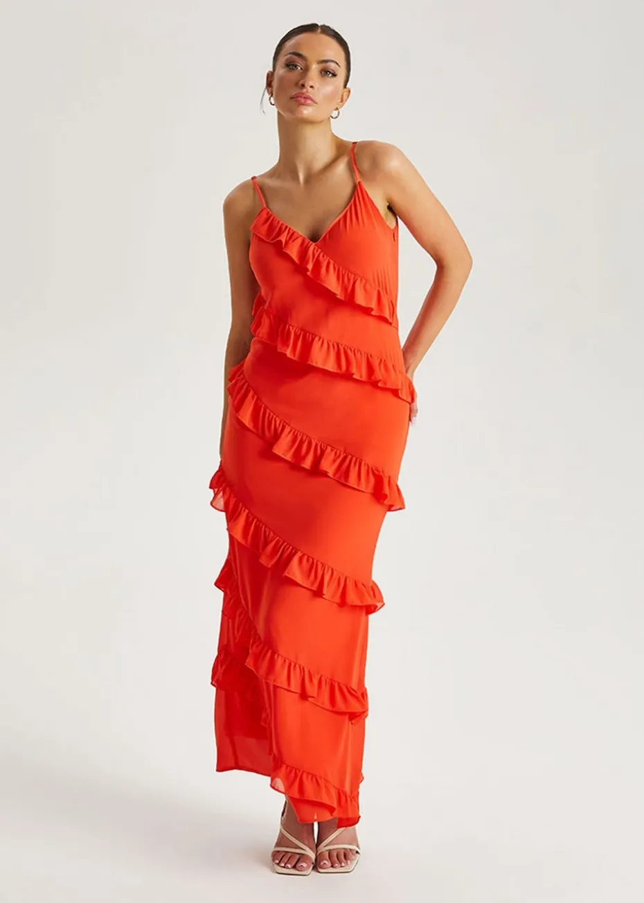 Urban Bliss Red Ruffle Maxi Dress