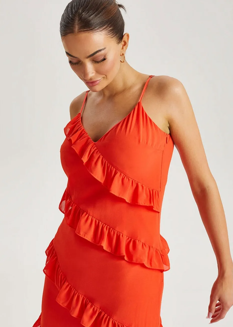 Urban Bliss Red Ruffle Maxi Dress