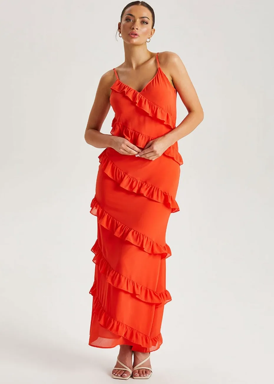 Urban Bliss Red Ruffle Maxi Dress