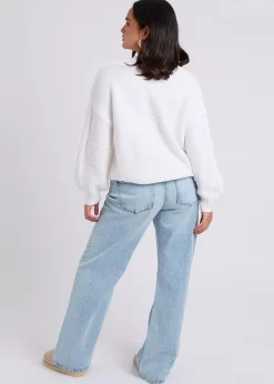 Urban Bliss White Cable & Textured Crew Jumper