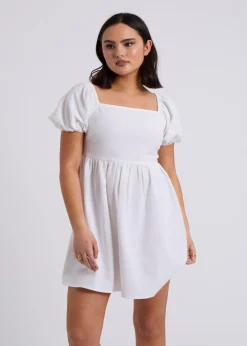 Urban Bliss White Linen Blend Lace Up Mini Smock Dress