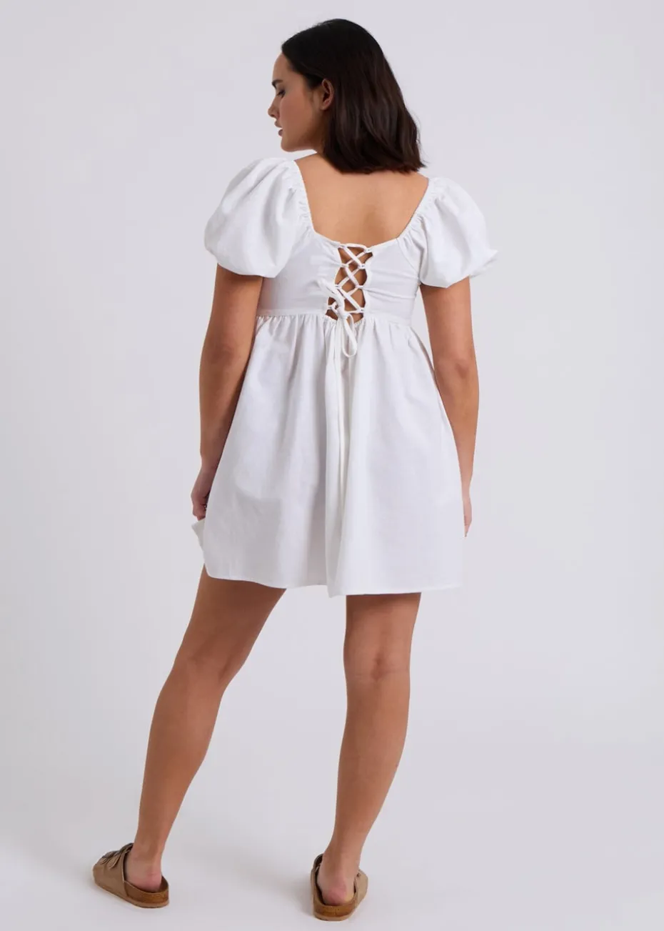 Urban Bliss White Linen Blend Lace Up Mini Smock Dress