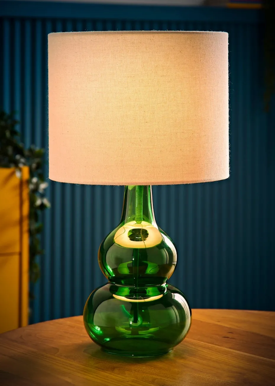 ValueLights Aida Natural Linen Tall Lamp Bright Green Bubble Glass Table Lamp