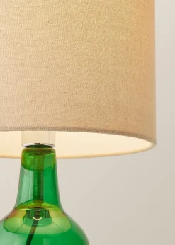ValueLights Aida Natural Linen Tall Lamp Bright Green Bubble Glass Table Lamp