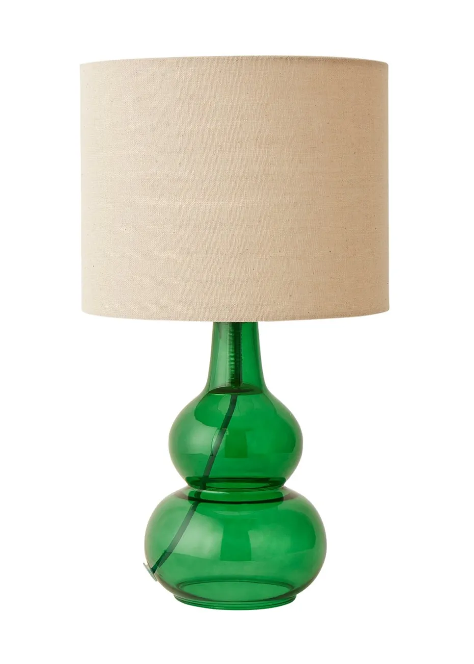 ValueLights Aida Natural Linen Tall Lamp Bright Green Bubble Glass Table Lamp