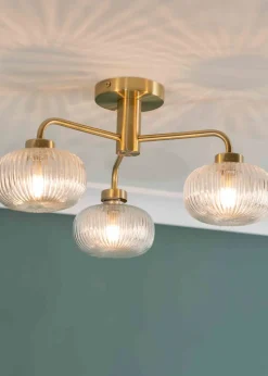 ValueLights Amaia Brushed Gold Semi-Flush Light with Clear Globe Shade