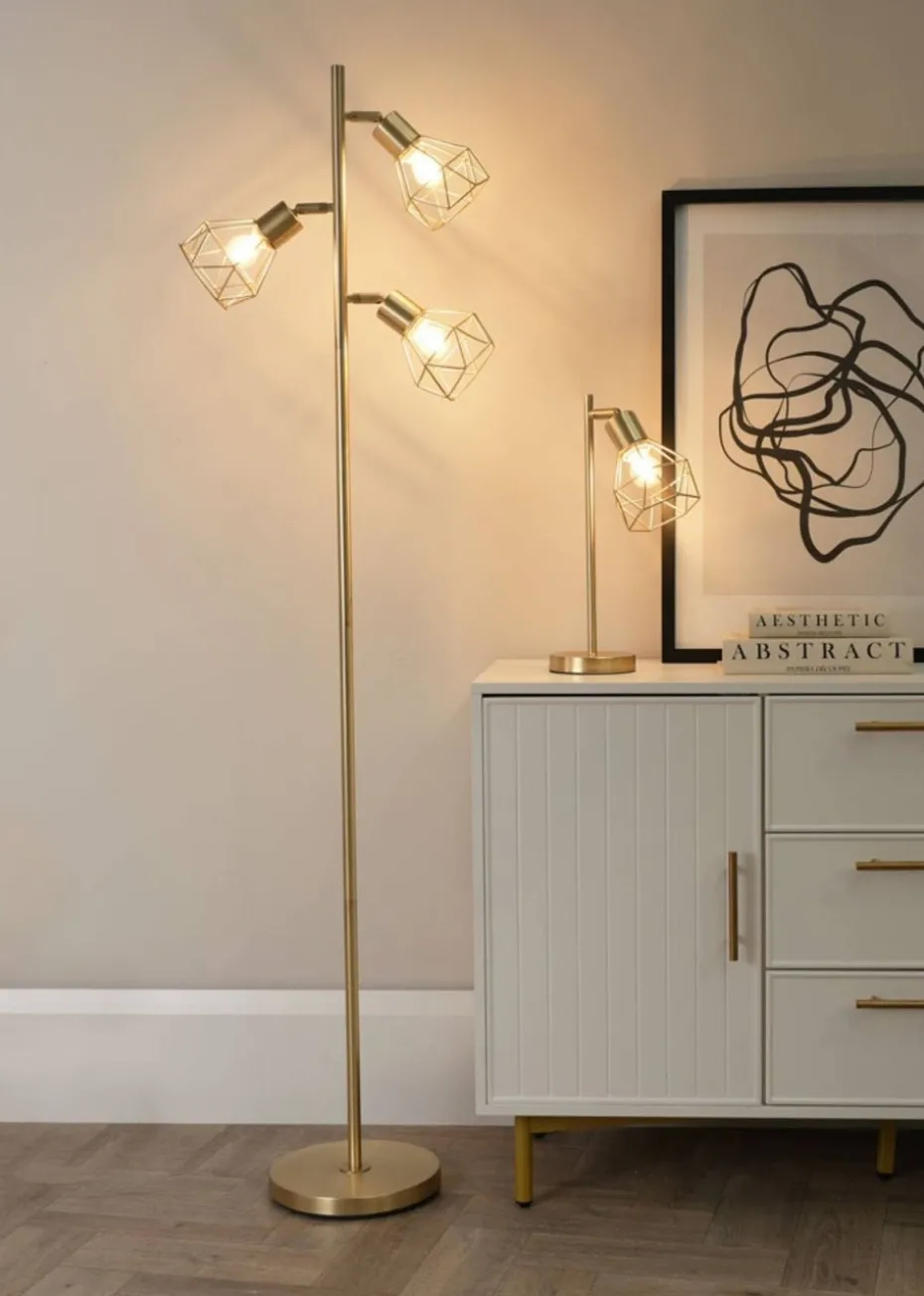 ValueLights Angus Brushed Floor Lamp with Gold Shade (162cm x 25cm x 25cm)