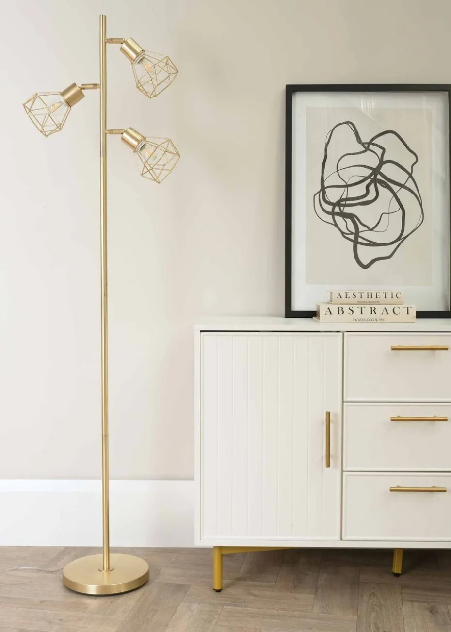 ValueLights Angus Brushed Floor Lamp with Gold Shade (162cm x 25cm x 25cm)