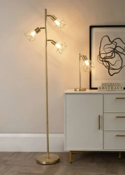 ValueLights Angus Brushed Floor Lamp with Gold Shade (162cm x 25cm x 25cm)