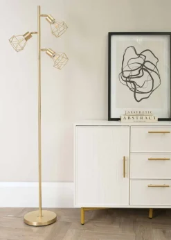 ValueLights Angus Brushed Floor Lamp with Gold Shade (162cm x 25cm x 25cm)