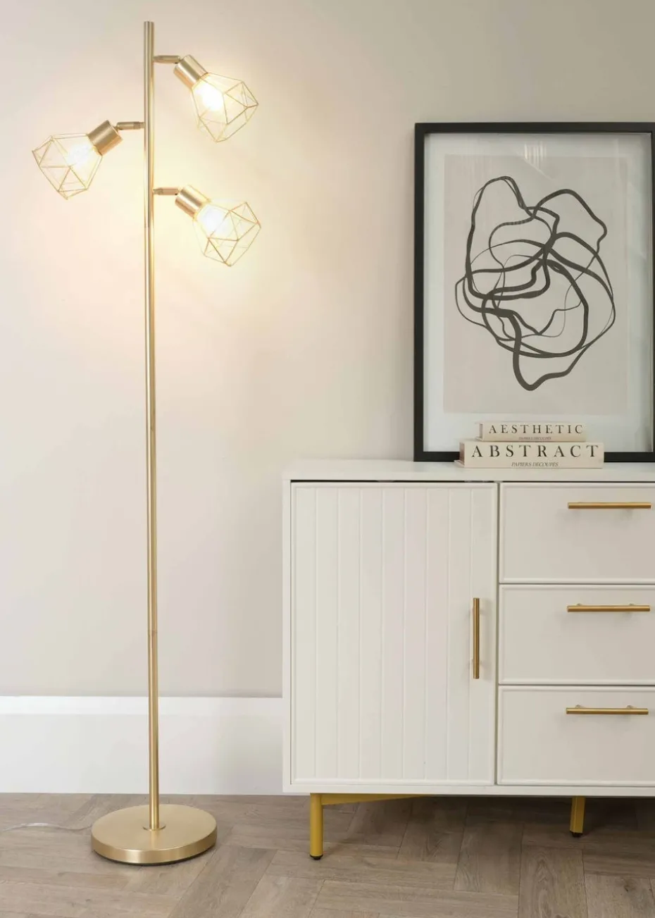 ValueLights Angus Brushed Floor Lamp with Gold Shade (162cm x 25cm x 25cm)