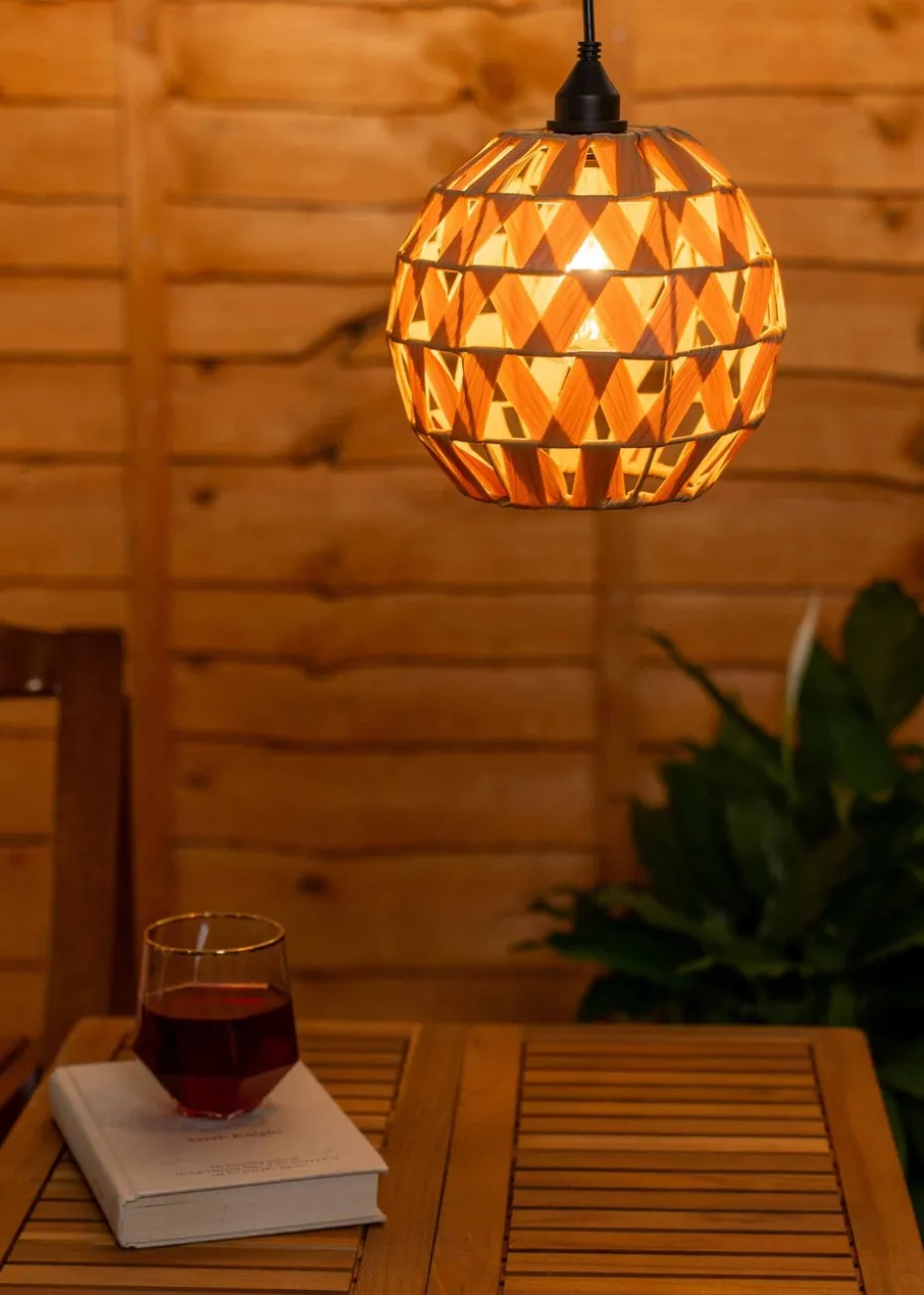 ValueLights Battery Operated Hanging Rattan Ball Pendant Light With Integrated LED's