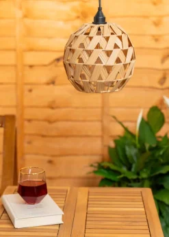 ValueLights Battery Operated Hanging Rattan Ball Pendant Light With Integrated LED's