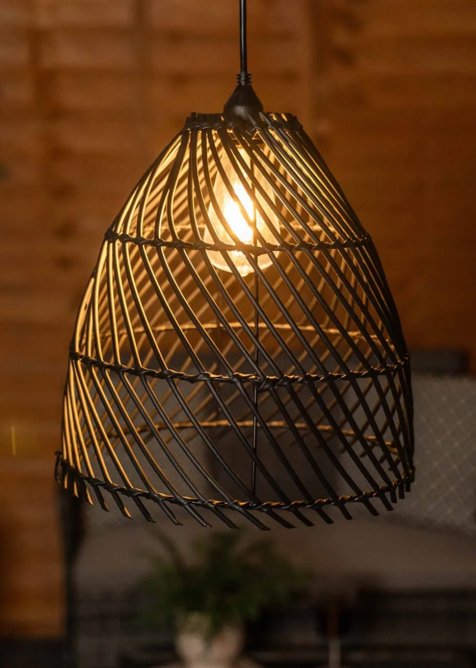 ValueLights Battery Operated Hanging Rattan Pendant Light With Integrated LED's