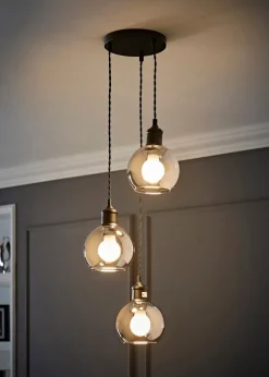 ValueLights Bellamy Smoked Glass Globe 3 Drop Cluster Matte Black Ceiling Pendant Light