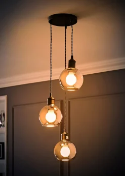 ValueLights Bellamy Smoked Glass Globe 3 Drop Cluster Matte Black Ceiling Pendant Light