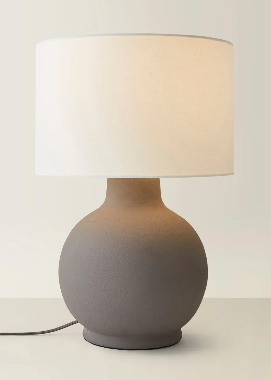 ValueLights Blair Natural Linen Drum Shade Hand Finished Ceramic Stoneware Table Lamp