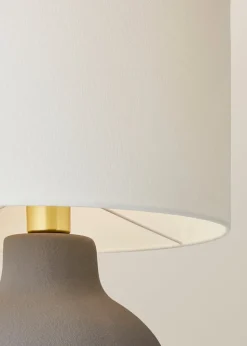 ValueLights Blair Natural Linen Drum Shade Hand Finished Ceramic Stoneware Table Lamp