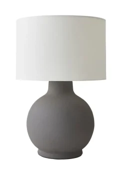 ValueLights Blair Natural Linen Drum Shade Hand Finished Ceramic Stoneware Table Lamp