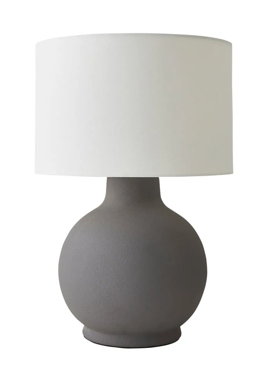 ValueLights Blair Natural Linen Drum Shade Hand Finished Ceramic Stoneware Table Lamp