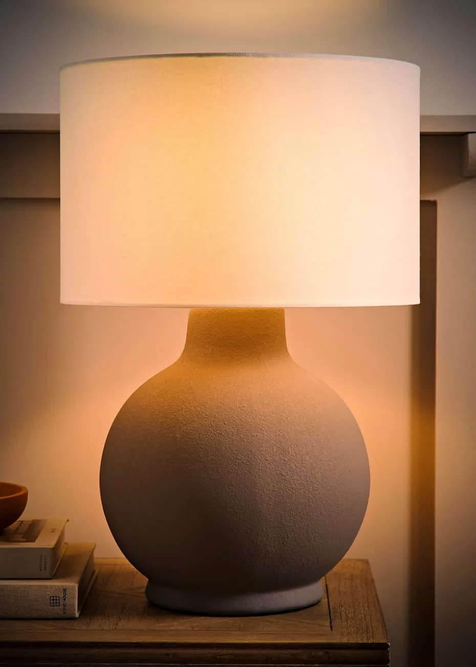 ValueLights Blair Natural Linen Drum Shade Hand Finished Ceramic Stoneware Table Lamp