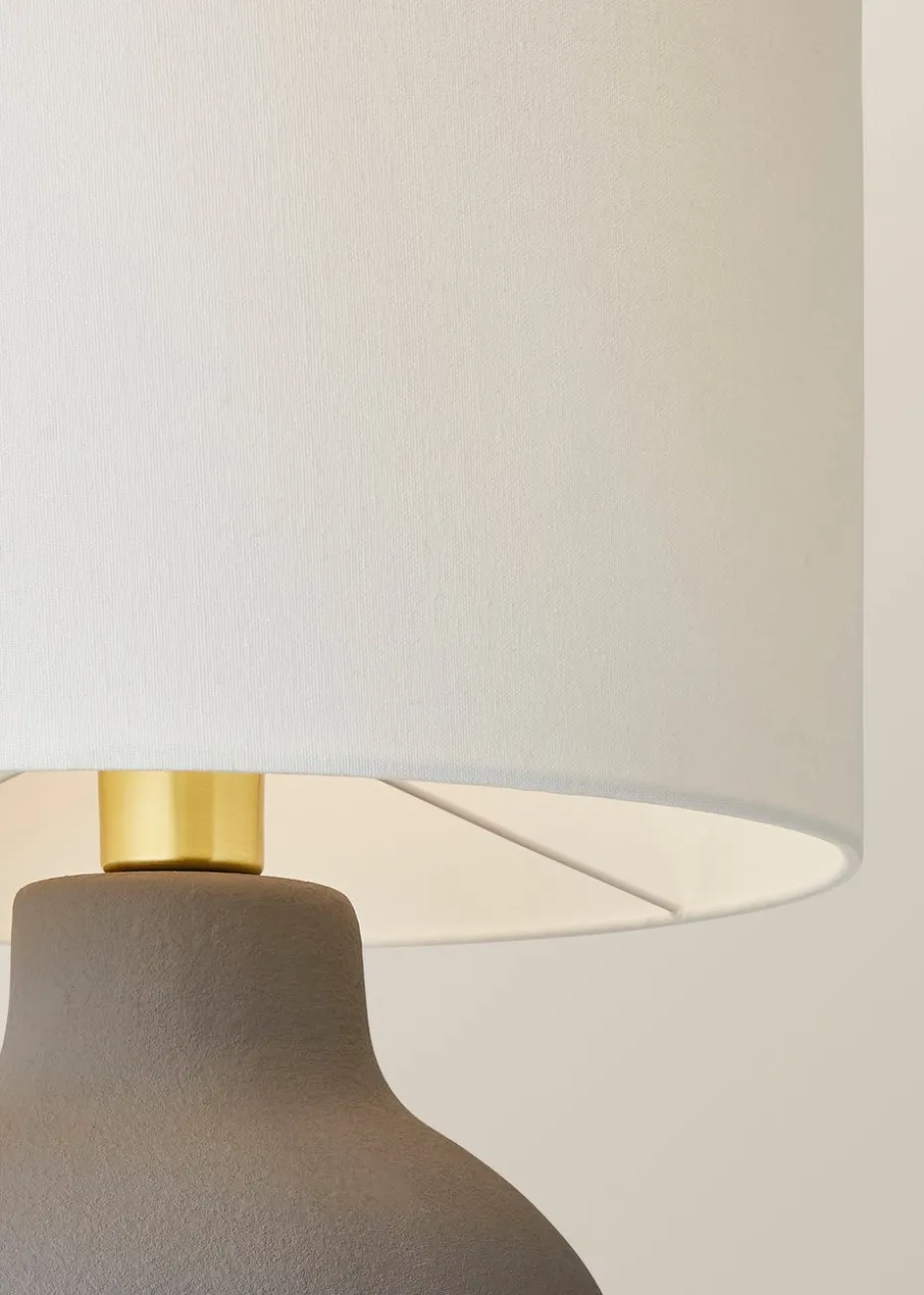 ValueLights Blair Natural Linen Drum Shade Hand Finished Ceramic Stoneware Table Lamp