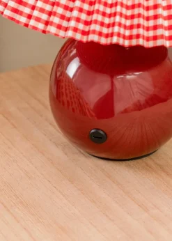 ValueLights Bloom Red Table Lamp with Multicolour Tapered Shade Integrated LED