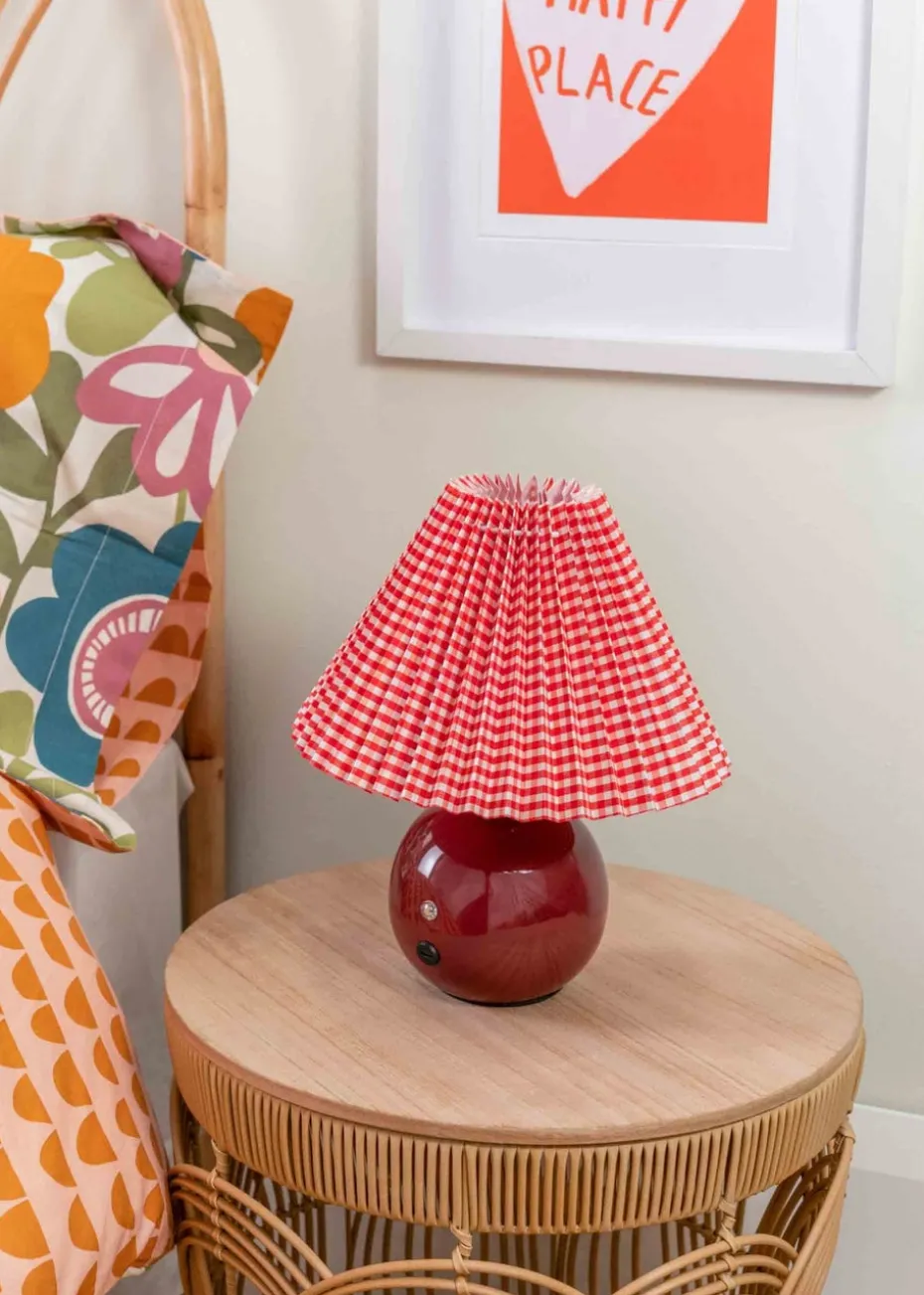 ValueLights Bloom Red Table Lamp with Multicolour Tapered Shade Integrated LED