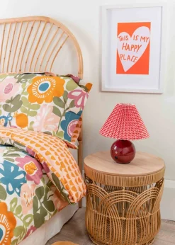 ValueLights Bloom Red Table Lamp with Multicolour Tapered Shade Integrated LED