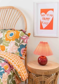 ValueLights Bloom Red Table Lamp with Multicolour Tapered Shade Integrated LED