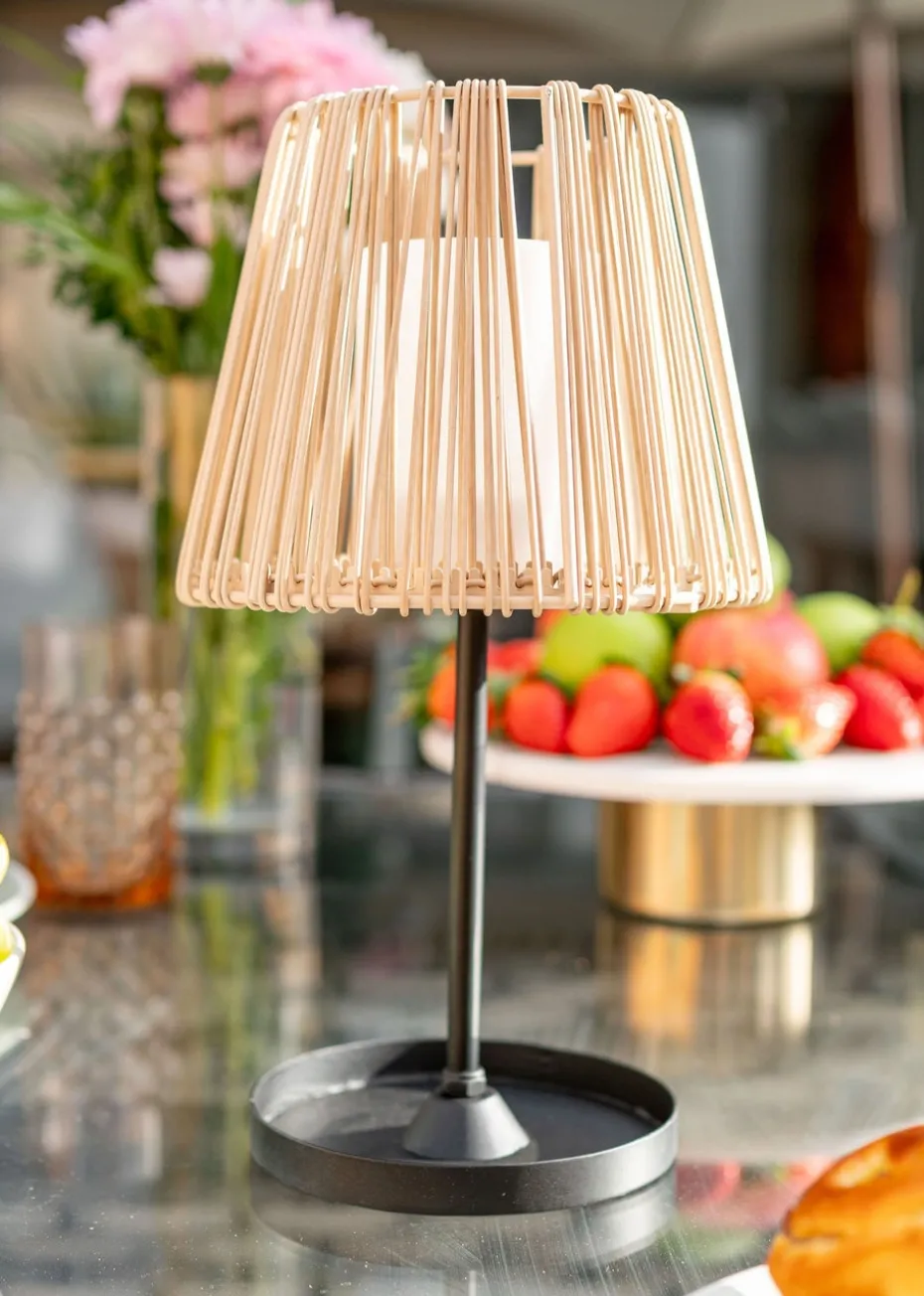 ValueLights Brown Rattan Solar Table Lamp (32cm x 18cm x 18cm)
