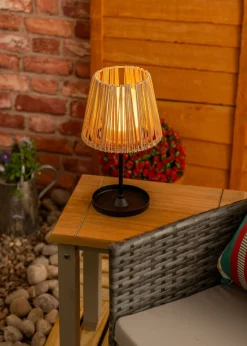 ValueLights Brown Rattan Solar Table Lamp (32cm x 18cm x 18cm)