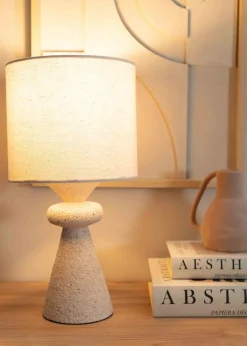 ValueLights Cady Cement Effect Natural Table Lamp with Small Drum Shade