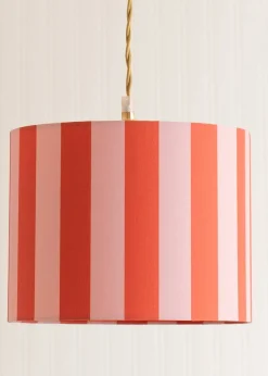 ValueLights Callie Orange & Pink Stripe Small Fabric Drum Lamp Shade