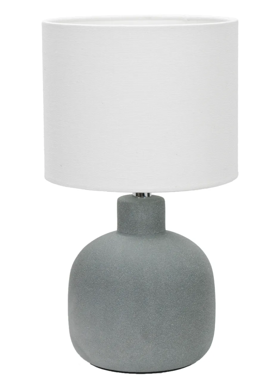 ValueLights Chelsea Natural Linen Shade Hand Finished Sandblast Grey Ceramic Table Lamp