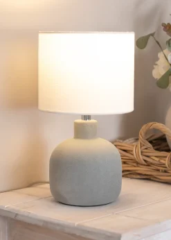ValueLights Chelsea Natural Linen Shade Hand Finished Sandblast Grey Ceramic Table Lamp