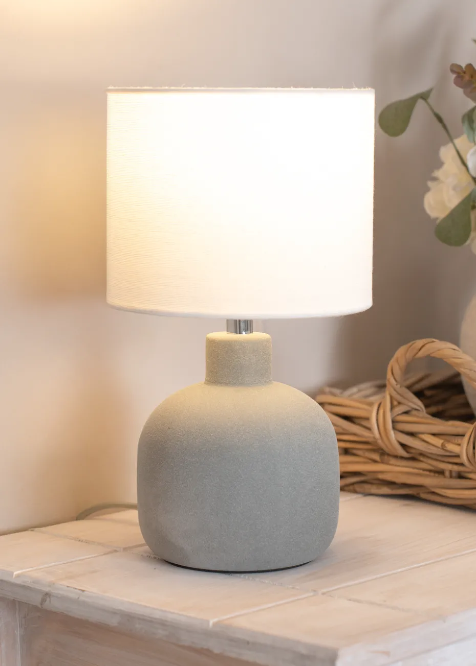 ValueLights Chelsea Natural Linen Shade Hand Finished Sandblast Grey Ceramic Table Lamp