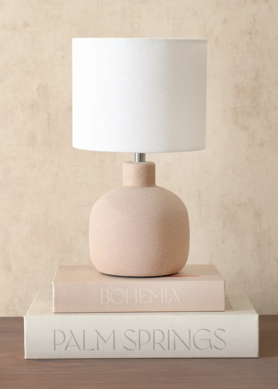 ValueLights Chelsea Natural Linen Shade Hand Finished Sandblast Natural Ceramic Table Lamp