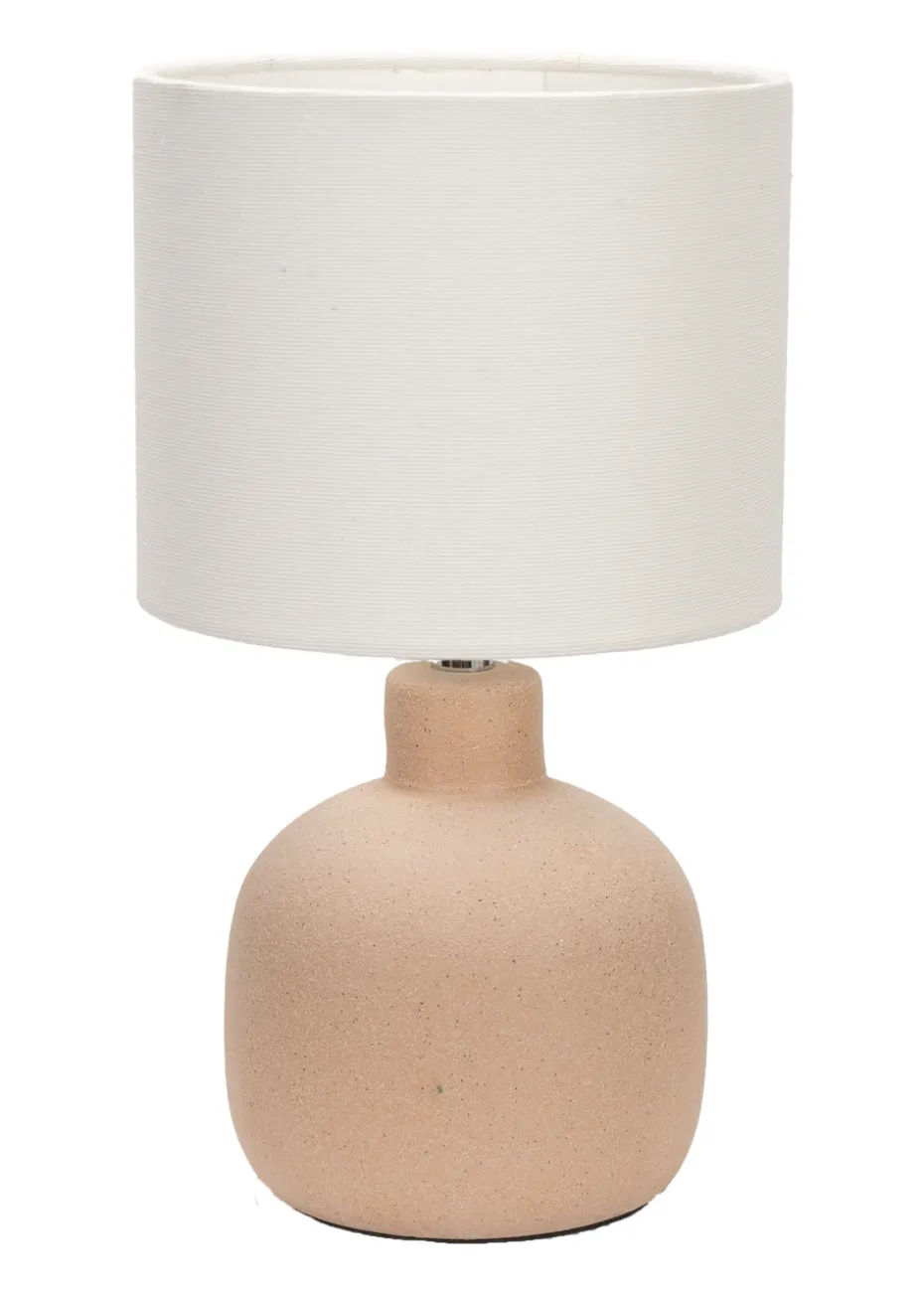 ValueLights Chelsea Natural Linen Shade Hand Finished Sandblast Natural Ceramic Table Lamp