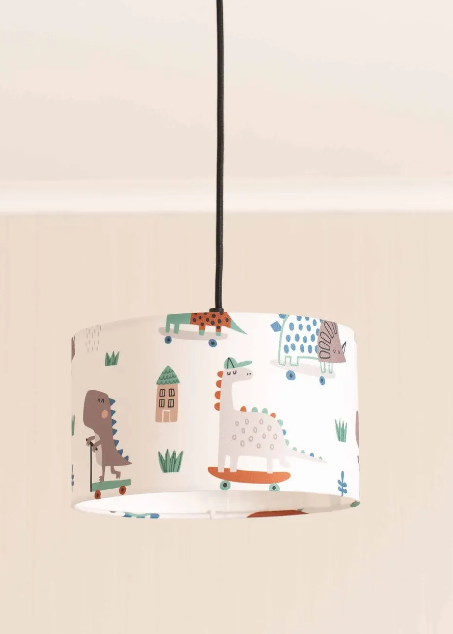 ValueLights Dino Shade Multicolour Drum Ceiling Pendant Lampshade (15cm x 25cm x 25cm)