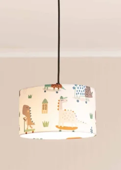 ValueLights Dino Shade Multicolour Drum Ceiling Pendant Lampshade (15cm x 25cm x 25cm)