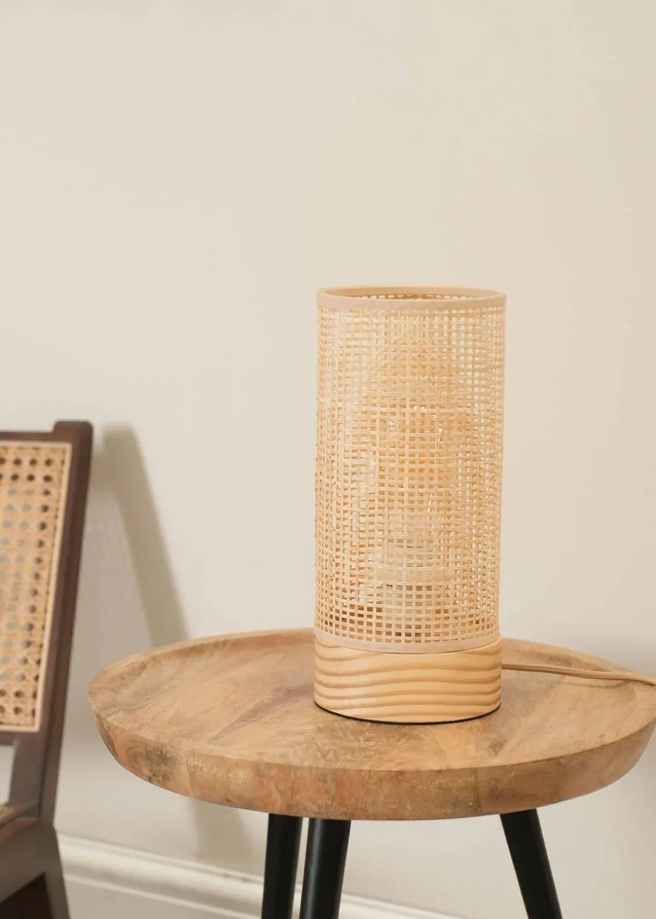 ValueLights Elsa Oak Effect Table Lamp with Small Drum Shade