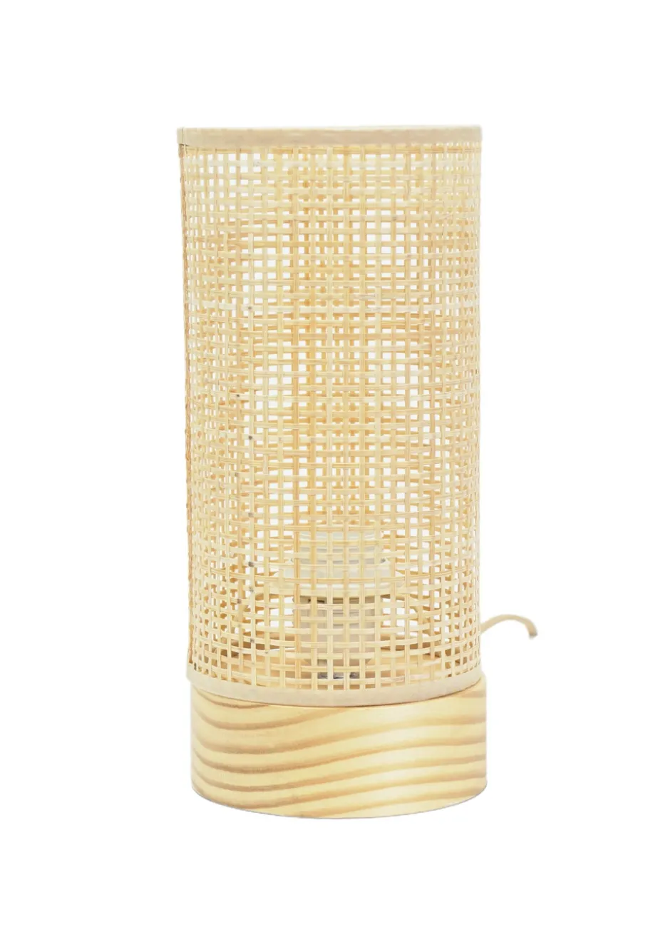ValueLights Elsa Oak Effect Table Lamp with Small Drum Shade