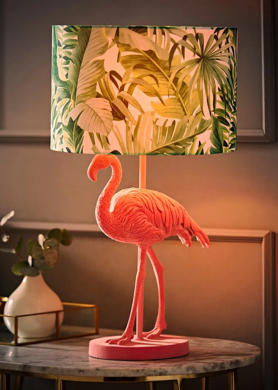 ValueLights Flo Pink Velvet Flamingo Table Lamp (53cm x 30cm x 30cm)