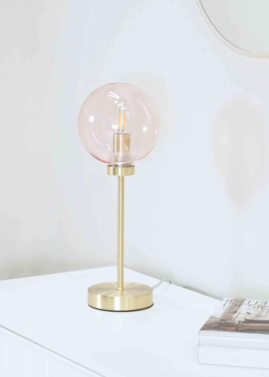 ValueLights Frenchie Gold Table Lamp with Pink Globe Shade (41cm x 15cm x 15cm)