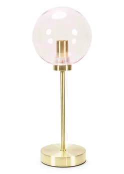 ValueLights Frenchie Gold Table Lamp with Pink Globe Shade (41cm x 15cm x 15cm)