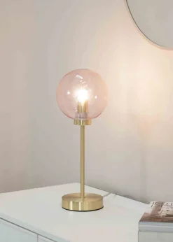 ValueLights Frenchie Gold Table Lamp with Pink Globe Shade (41cm x 15cm x 15cm)