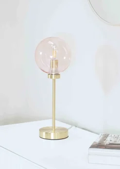 ValueLights Frenchie Gold Table Lamp with Pink Globe Shade (41cm x 15cm x 15cm)