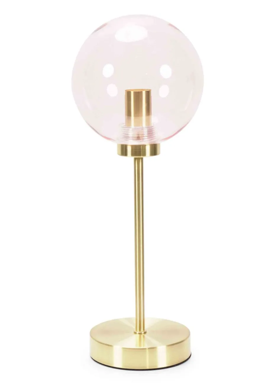 ValueLights Frenchie Gold Table Lamp with Pink Globe Shade (41cm x 15cm x 15cm)